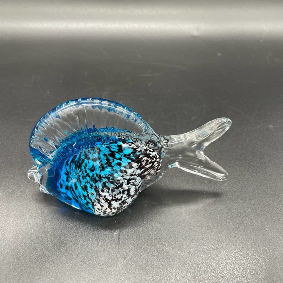 Art Glass Fish Paperweight Murano Style Tropical Fish Glass Figurine - Picture 7 of 12